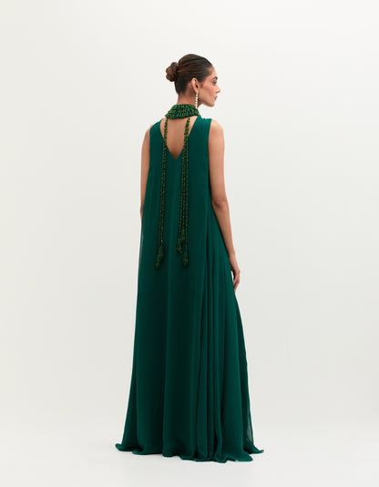 Emerald Green Georgette Embroidered Gown