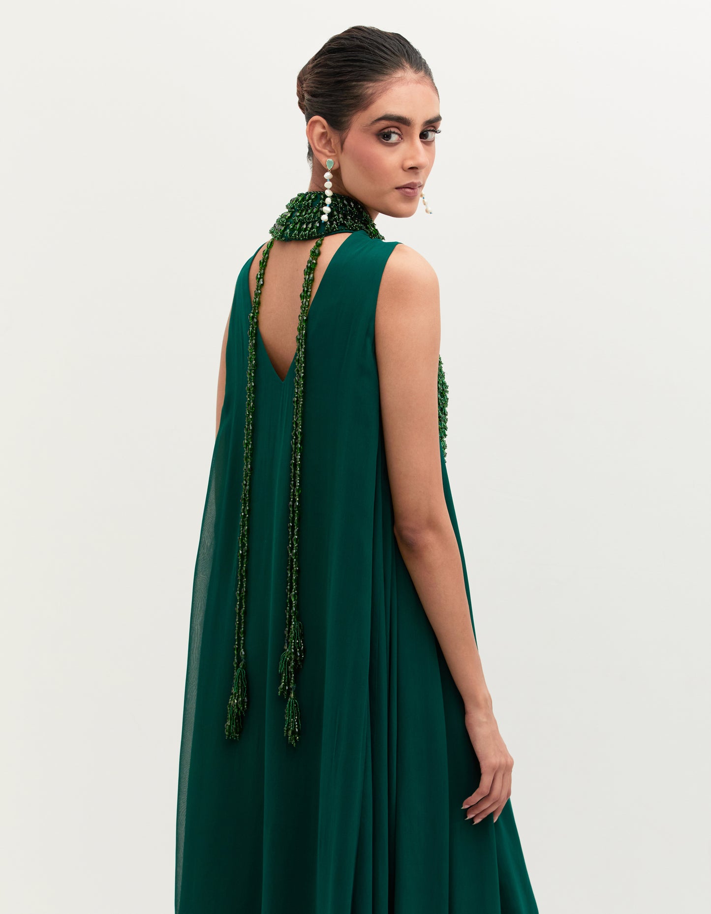 Emerald Green Georgette Embroidered Gown