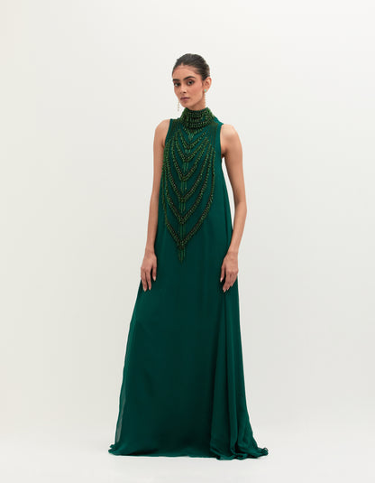 Emerald Green Georgette Embroidered Gown