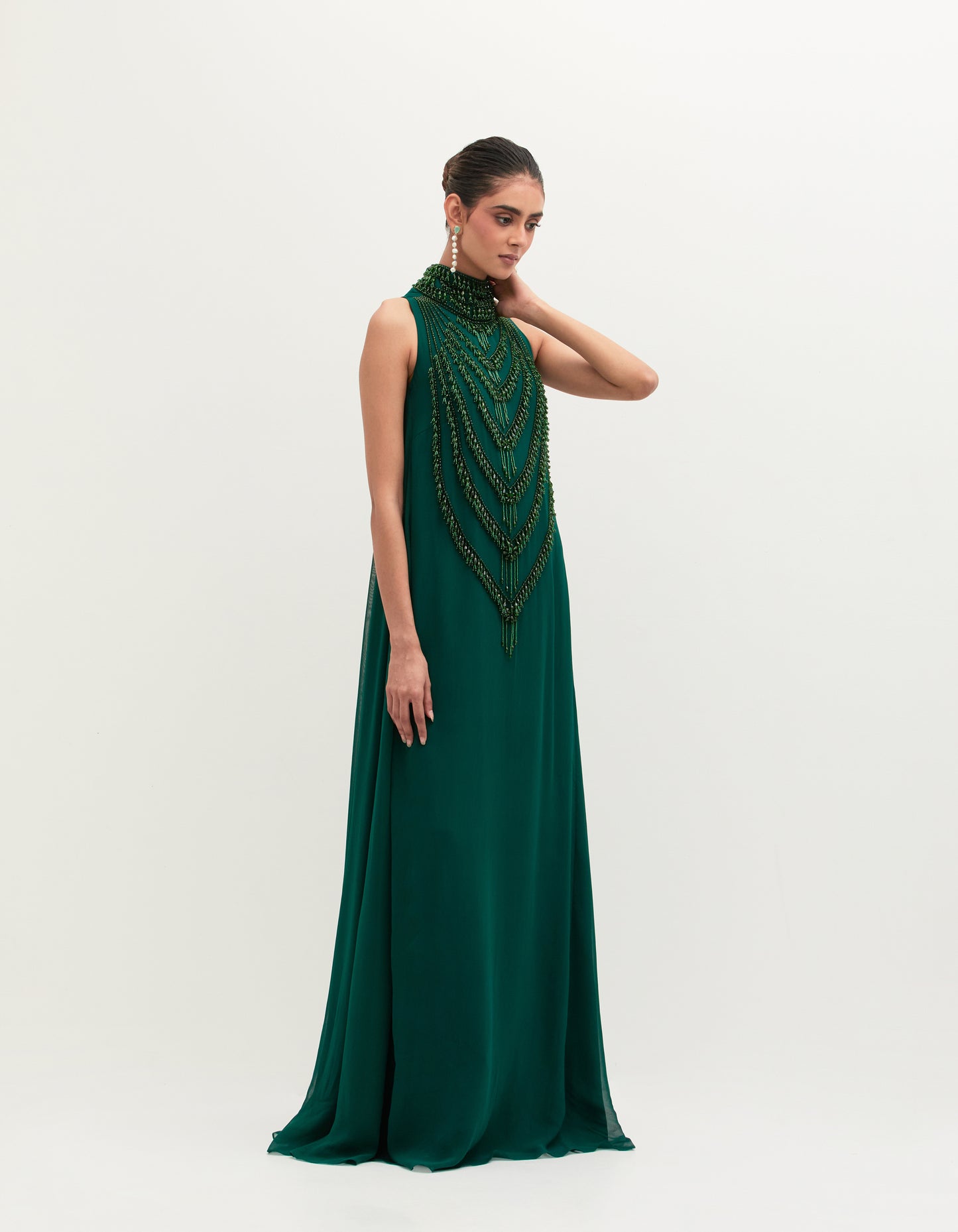 Emerald Green Georgette Embroidered Gown