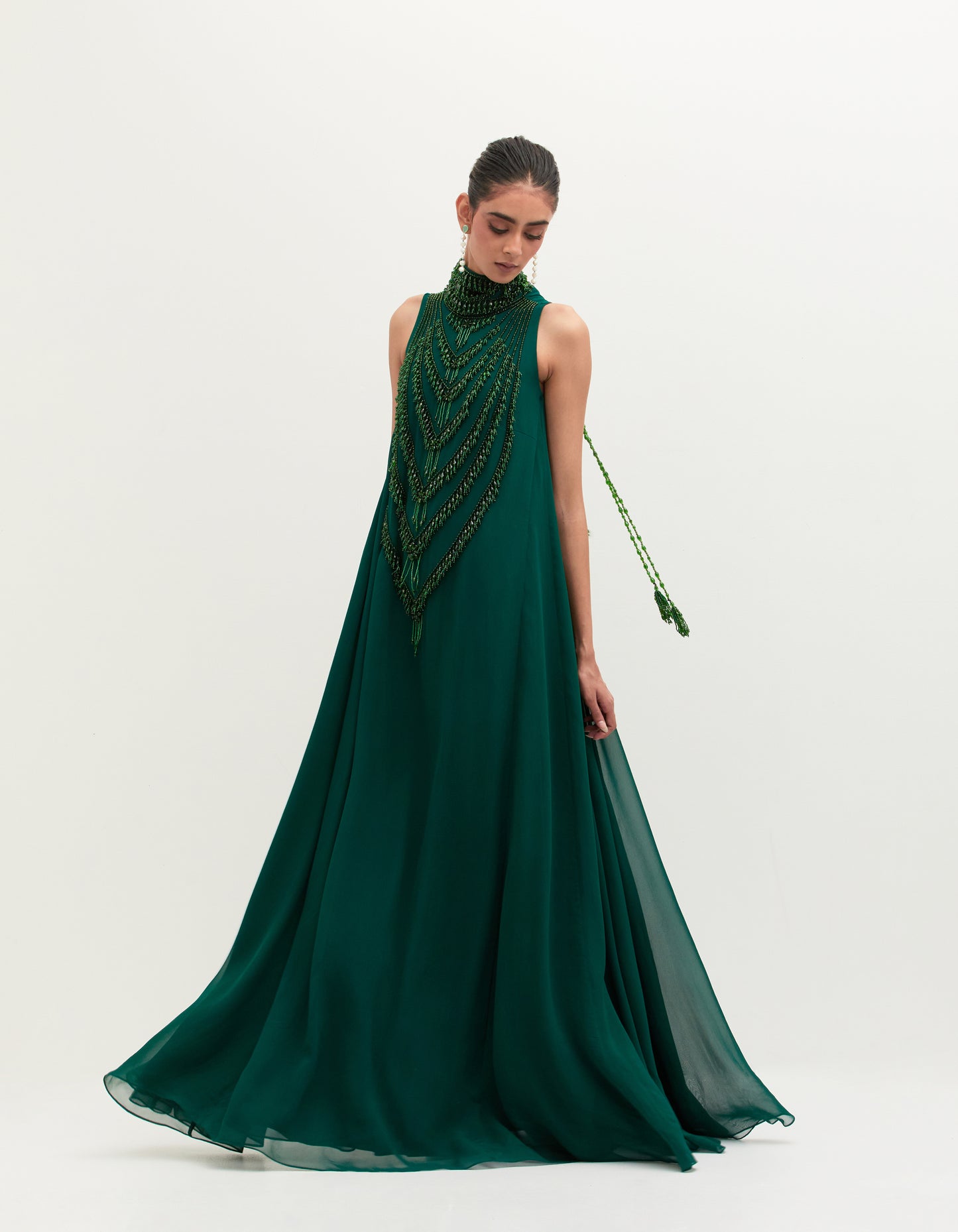 Emerald Green Georgette Embroidered Gown