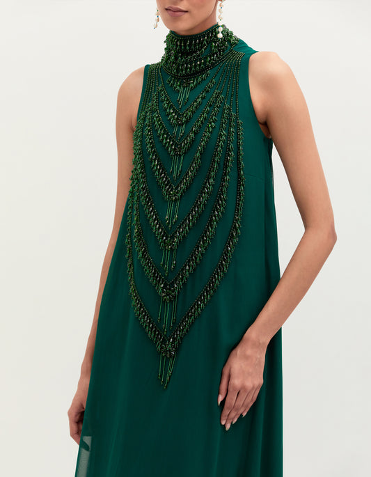 Emerald Green Georgette Embroidered Gown