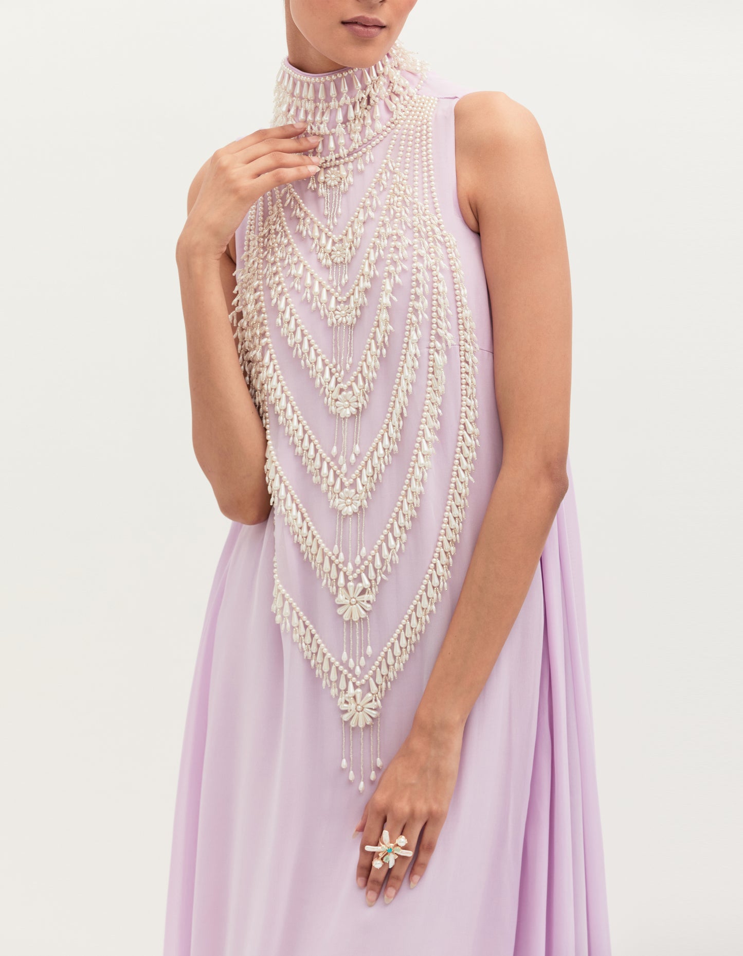 Lavender Georgette Embroidered Gown