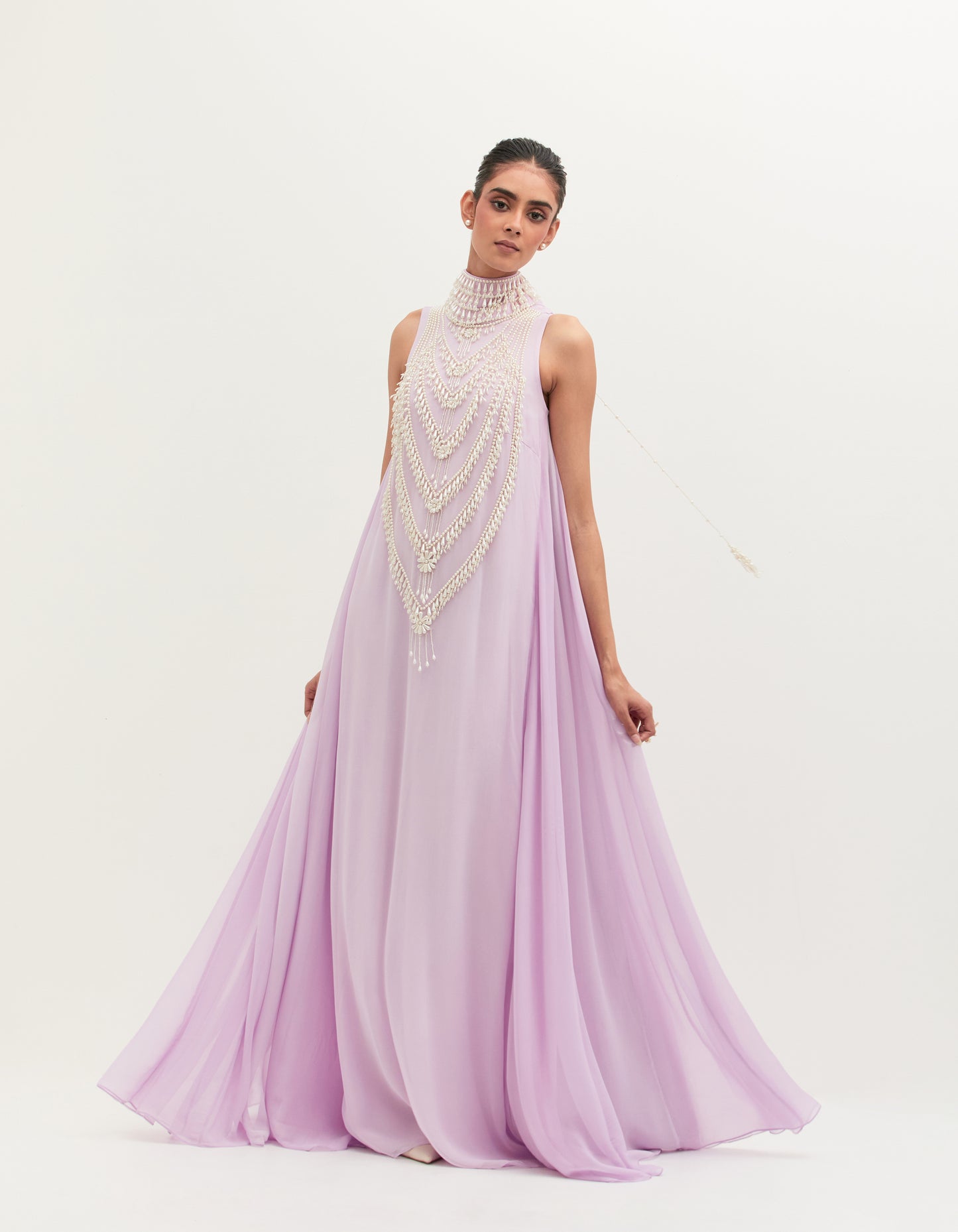 Lavender Georgette Embroidered Gown