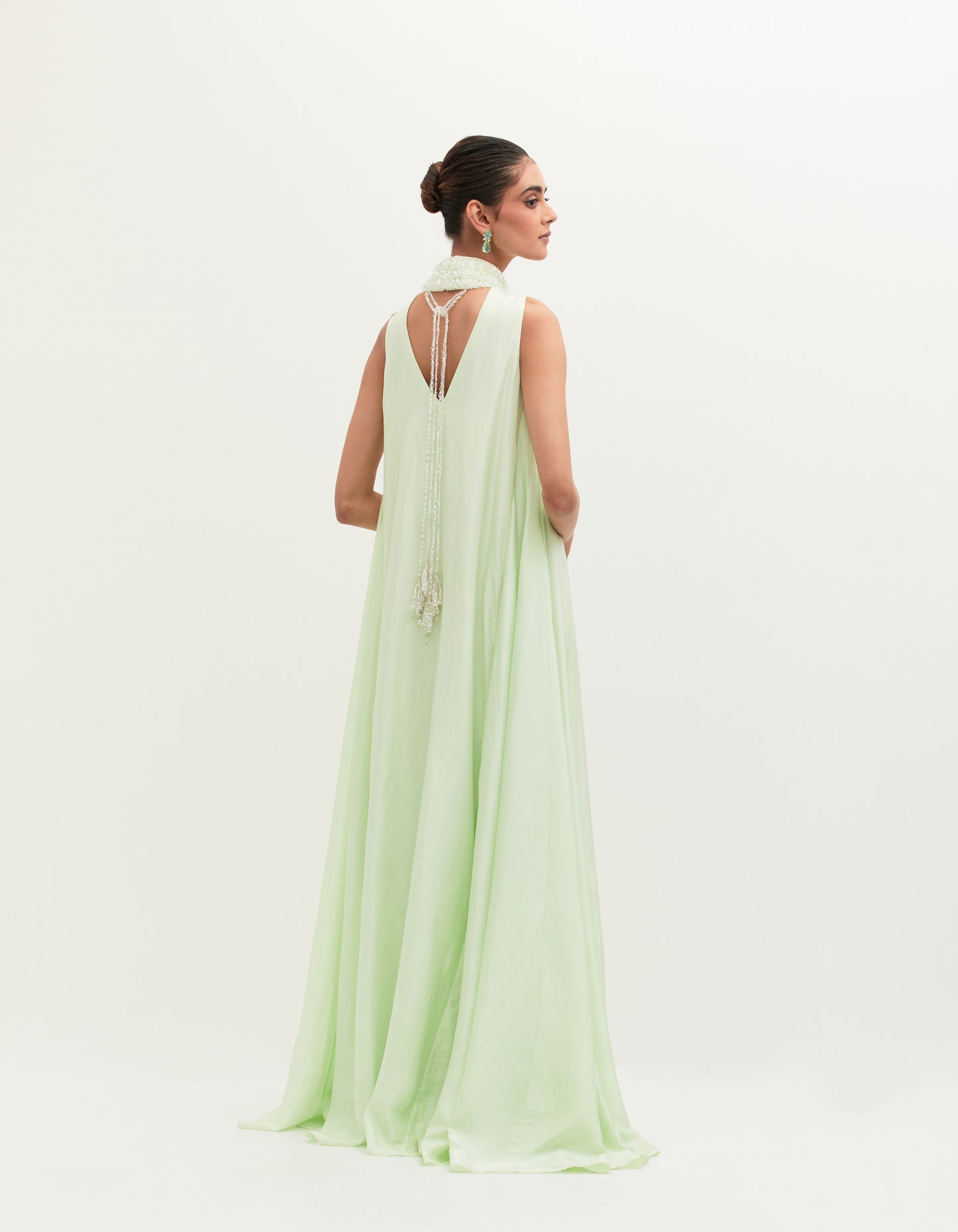 Mint Habutai Silk Embroidered Gown