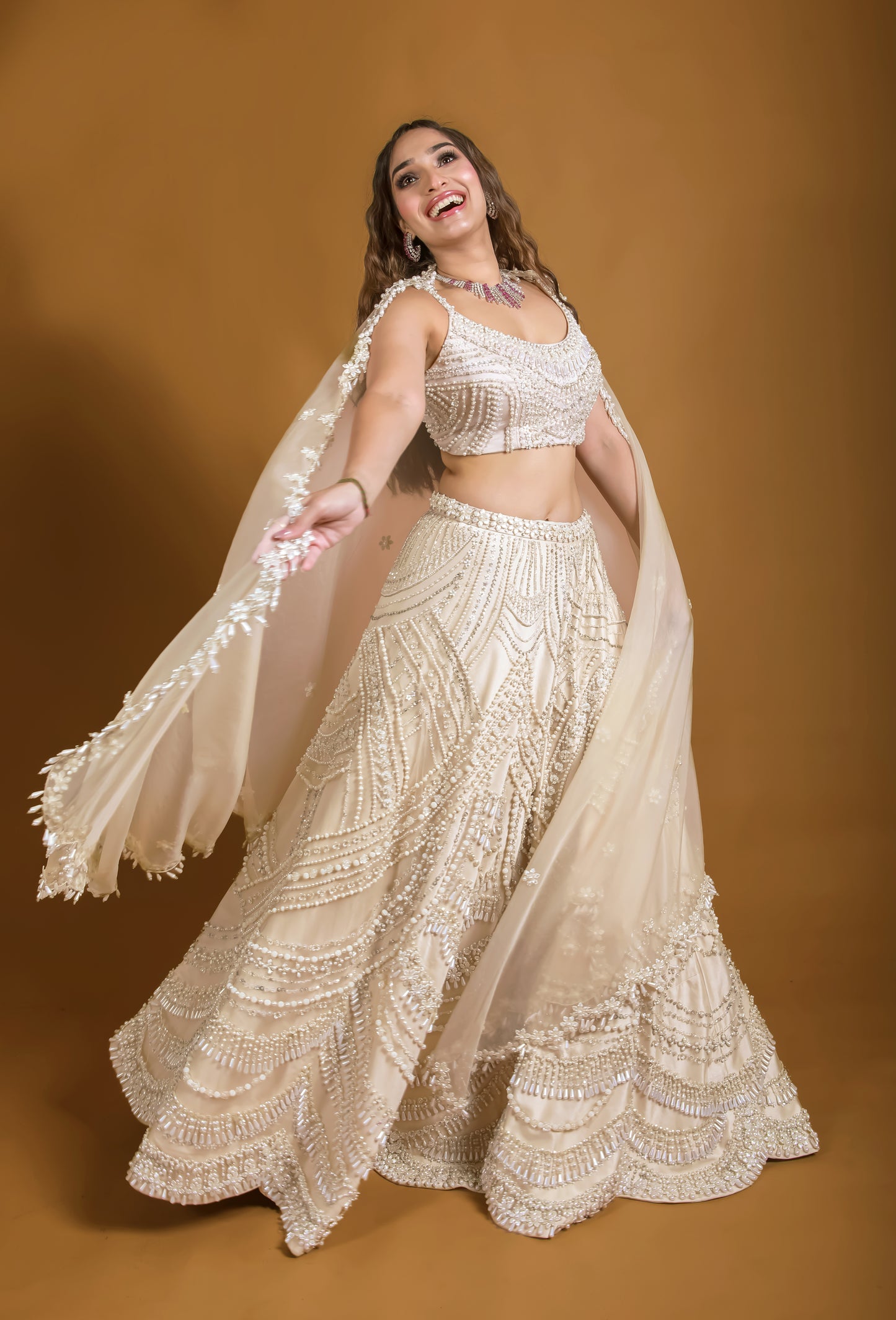 Off-White Embroidered Lehenga Set