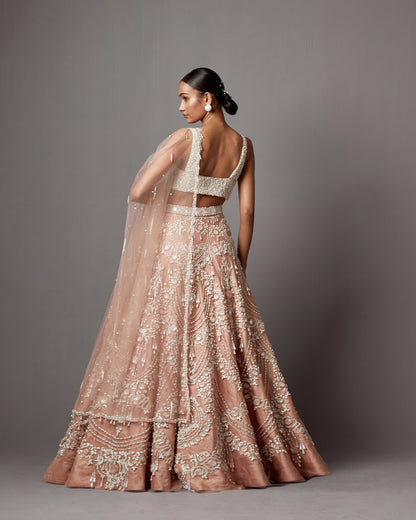 Rose Dust Net Handwork & Pearl Embellished Lehenga Set