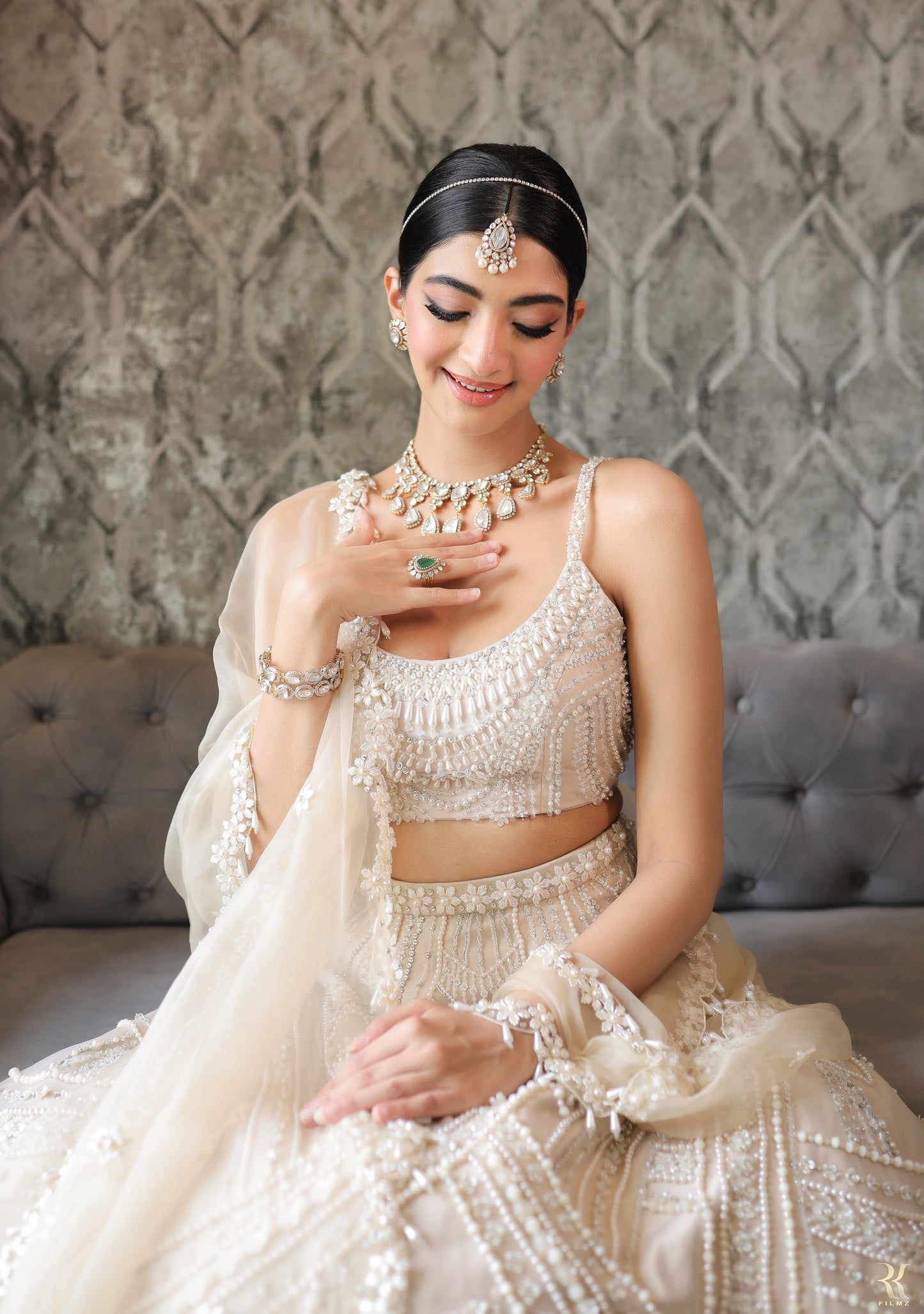 Off-White Embroidered Lehenga Set