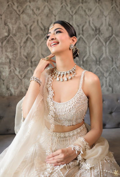 Off-White Embroidered Lehenga Set