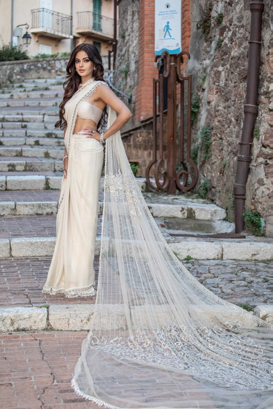 White Saree With Handwork