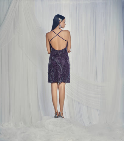 Deep Purple Taffeta and Net Cocktail Dress