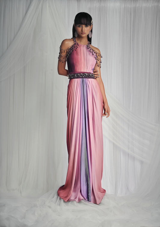 Dusk Pink Shaded Gown With Crystals Work