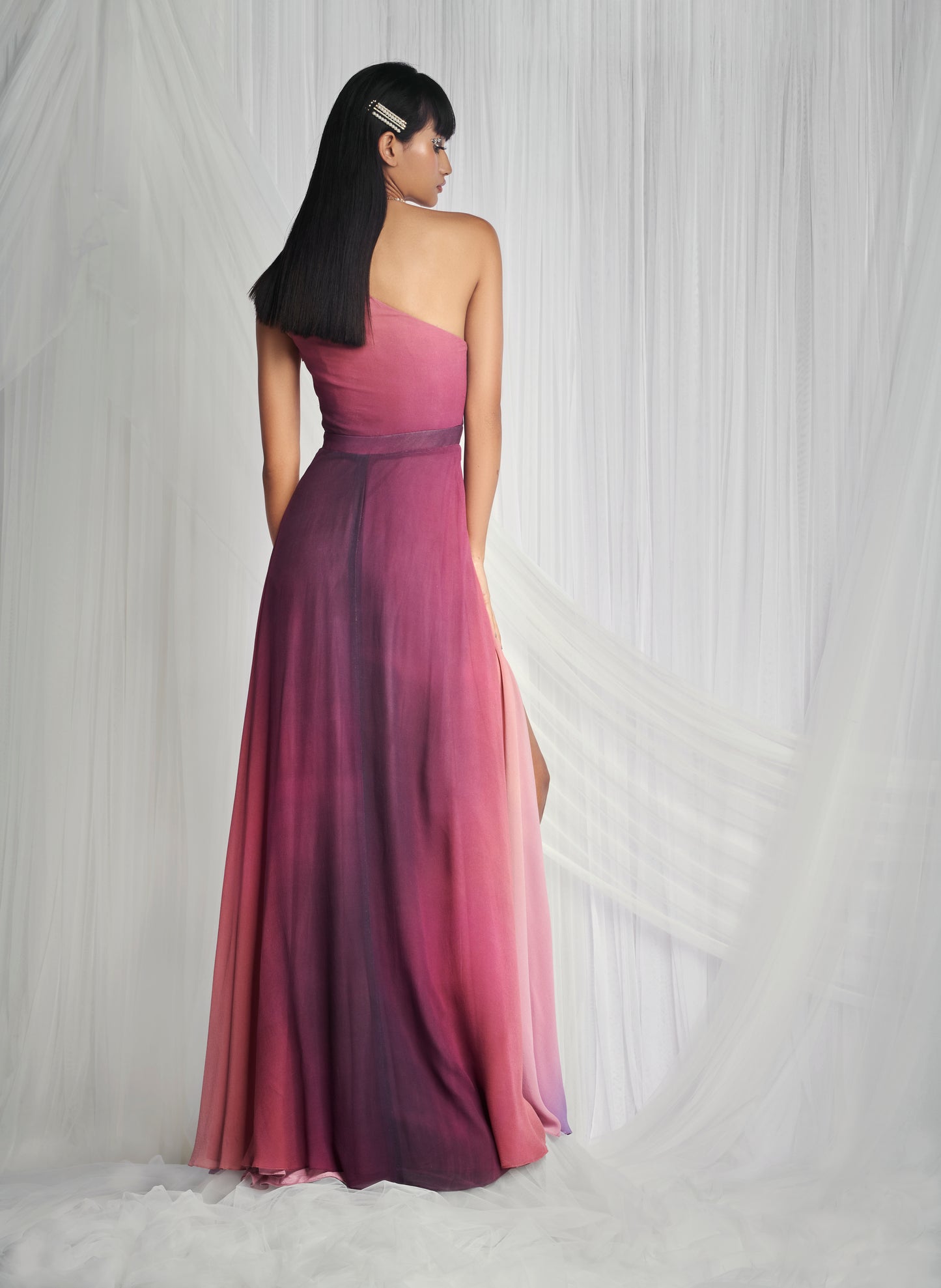 Dusk Pink Shaded Printed Draped Gown