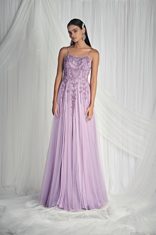 Amethyst Hand Embroidered A-Line Gown