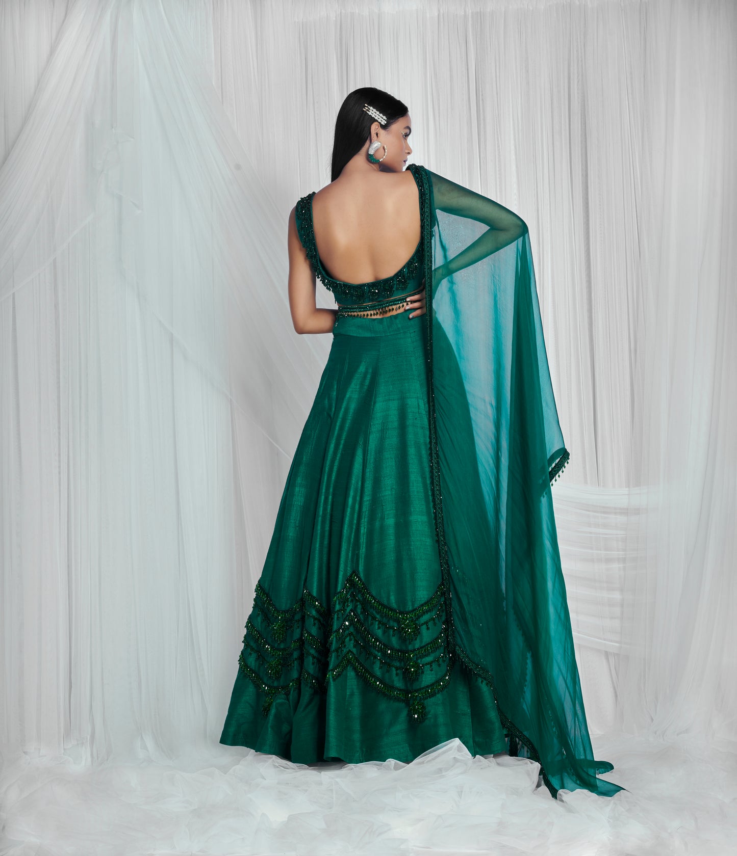 Jade Emerald Lehenga Set With Beads Work