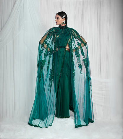 Emerald Green Hand Embroidered Cape