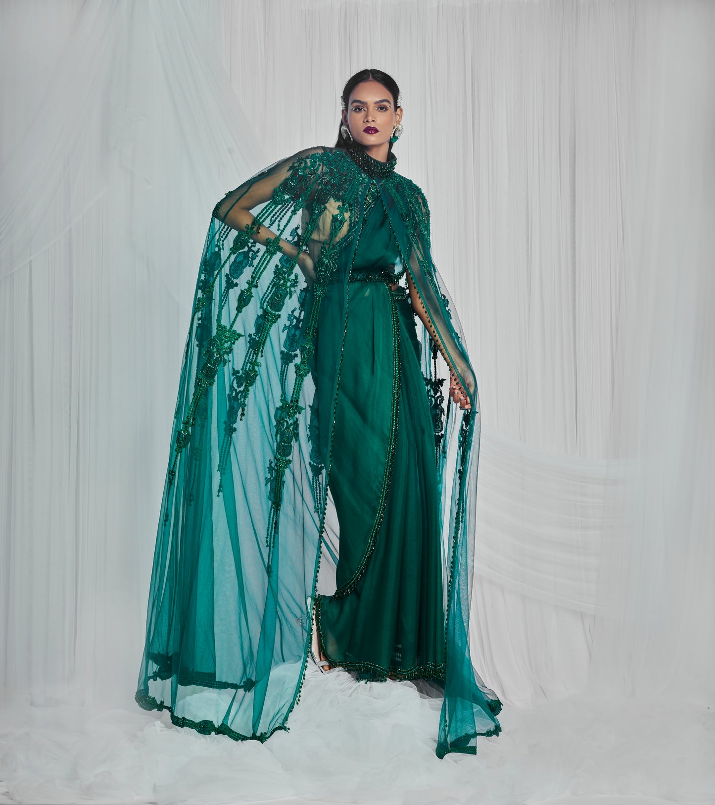 Emerald Green Hand Embroidered Cape