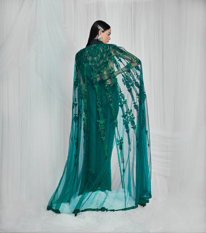 Emerald Green Hand Embroidered Cape