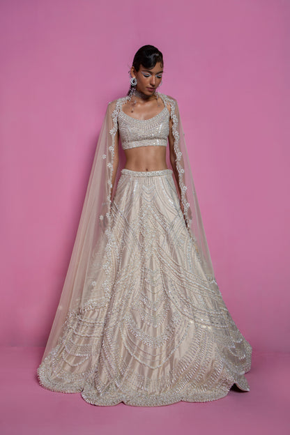 Off-White Embroidered Lehenga Set