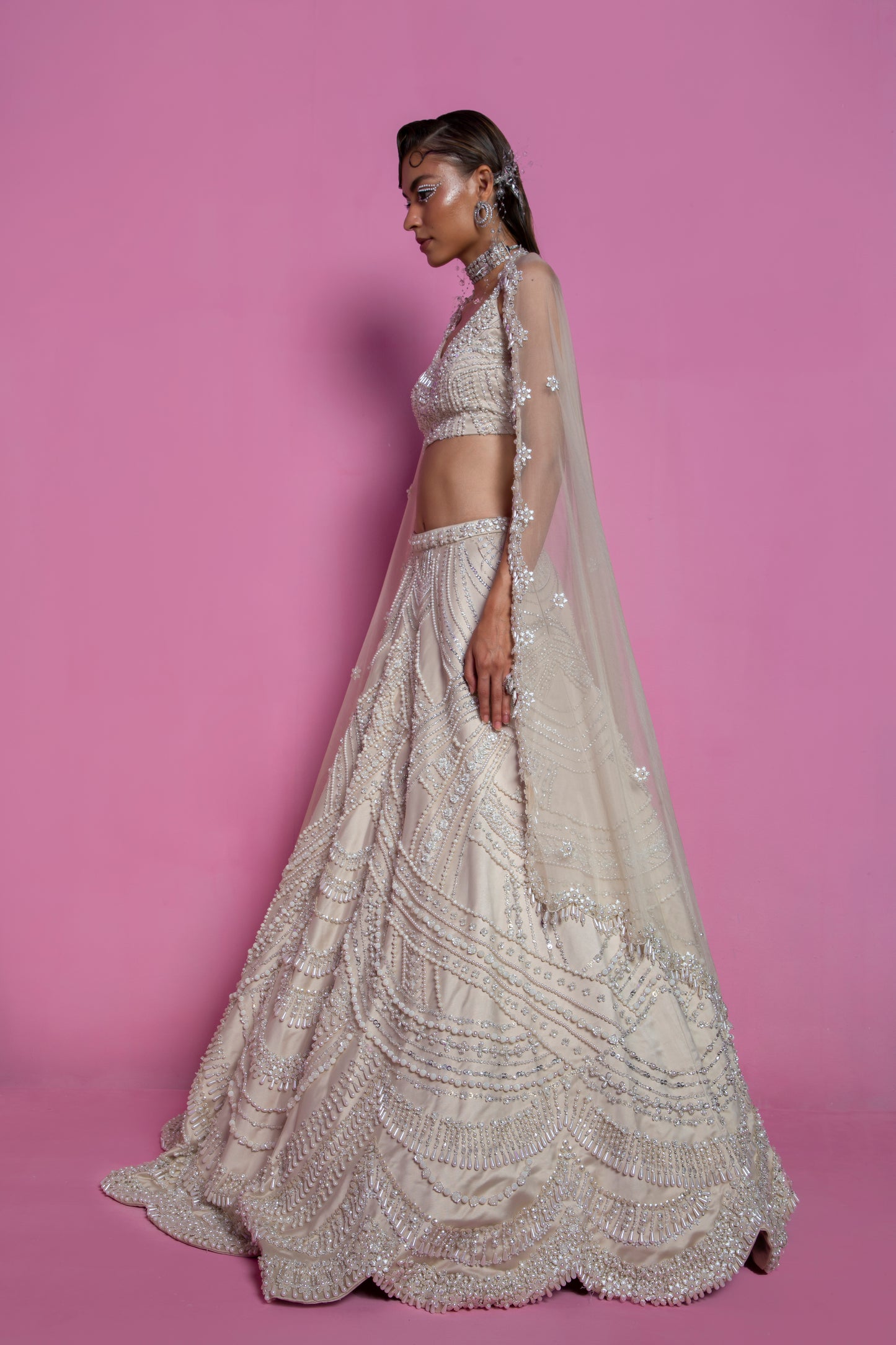 Off-White Embroidered Lehenga Set