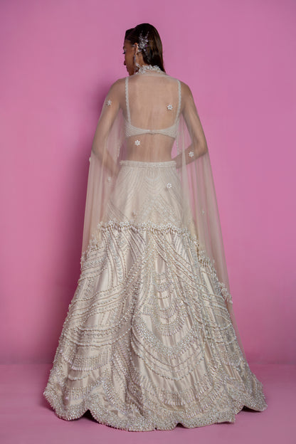 Off-White Embroidered Lehenga Set