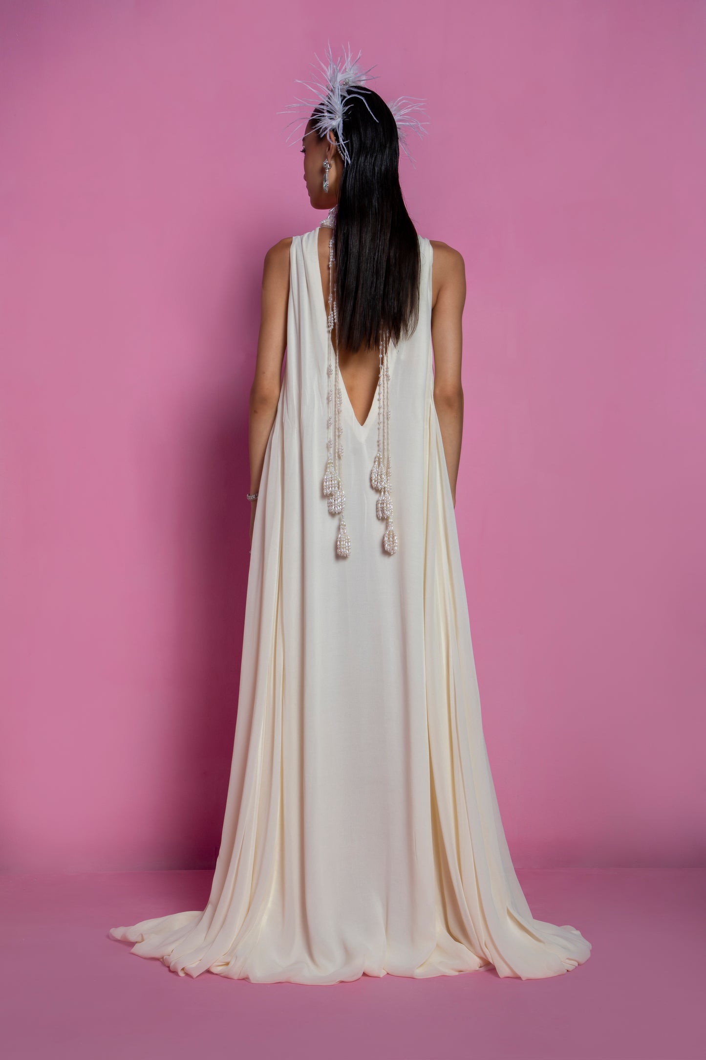 Ivory Viscose Georgette Maxi Dress