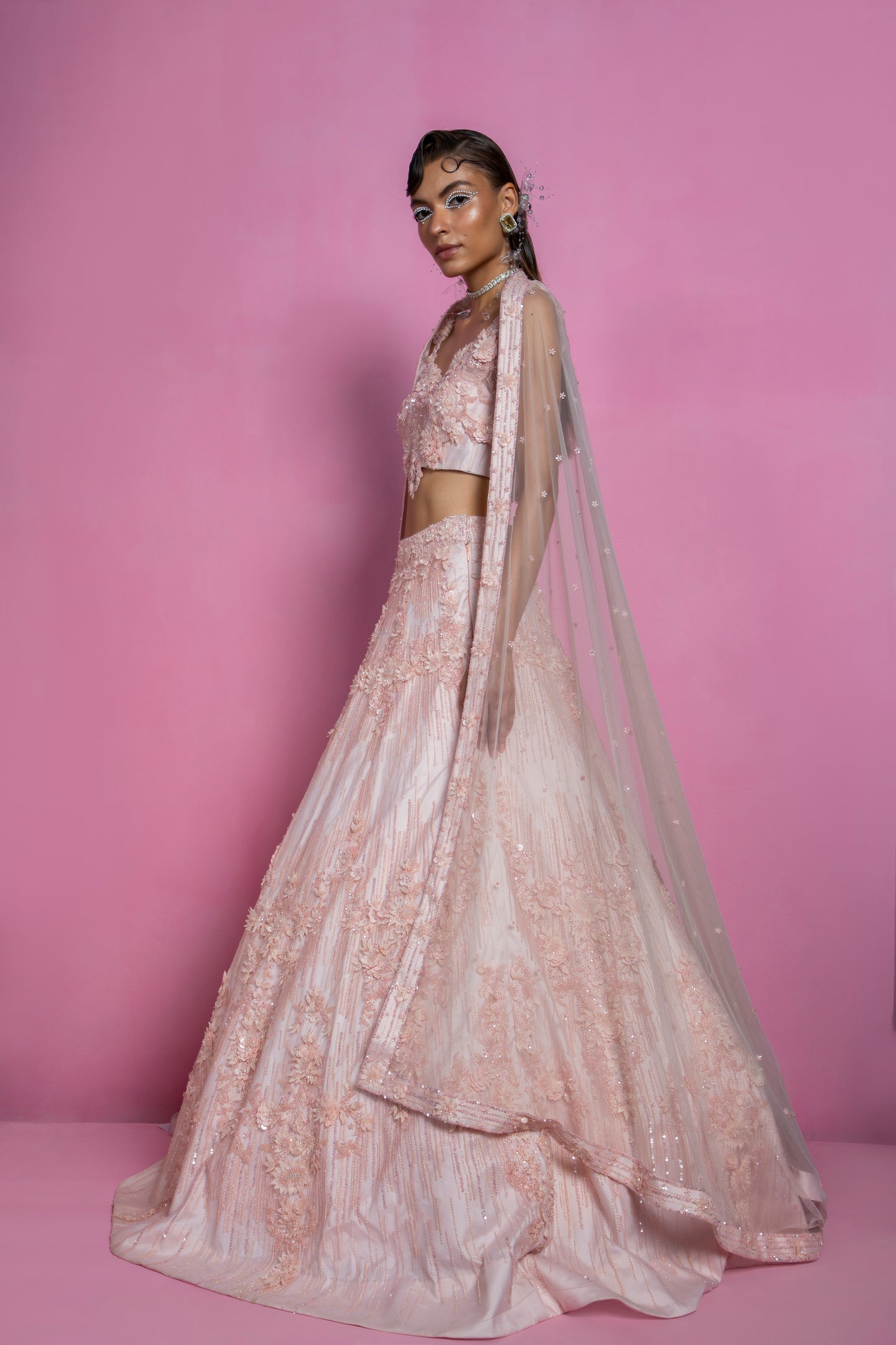 Powder Pink Embroidered Lehenga Set