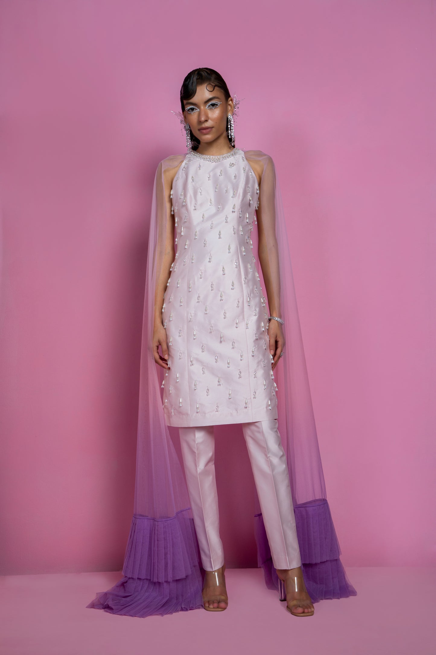 Powder Pink Pure Organza Kurta Set