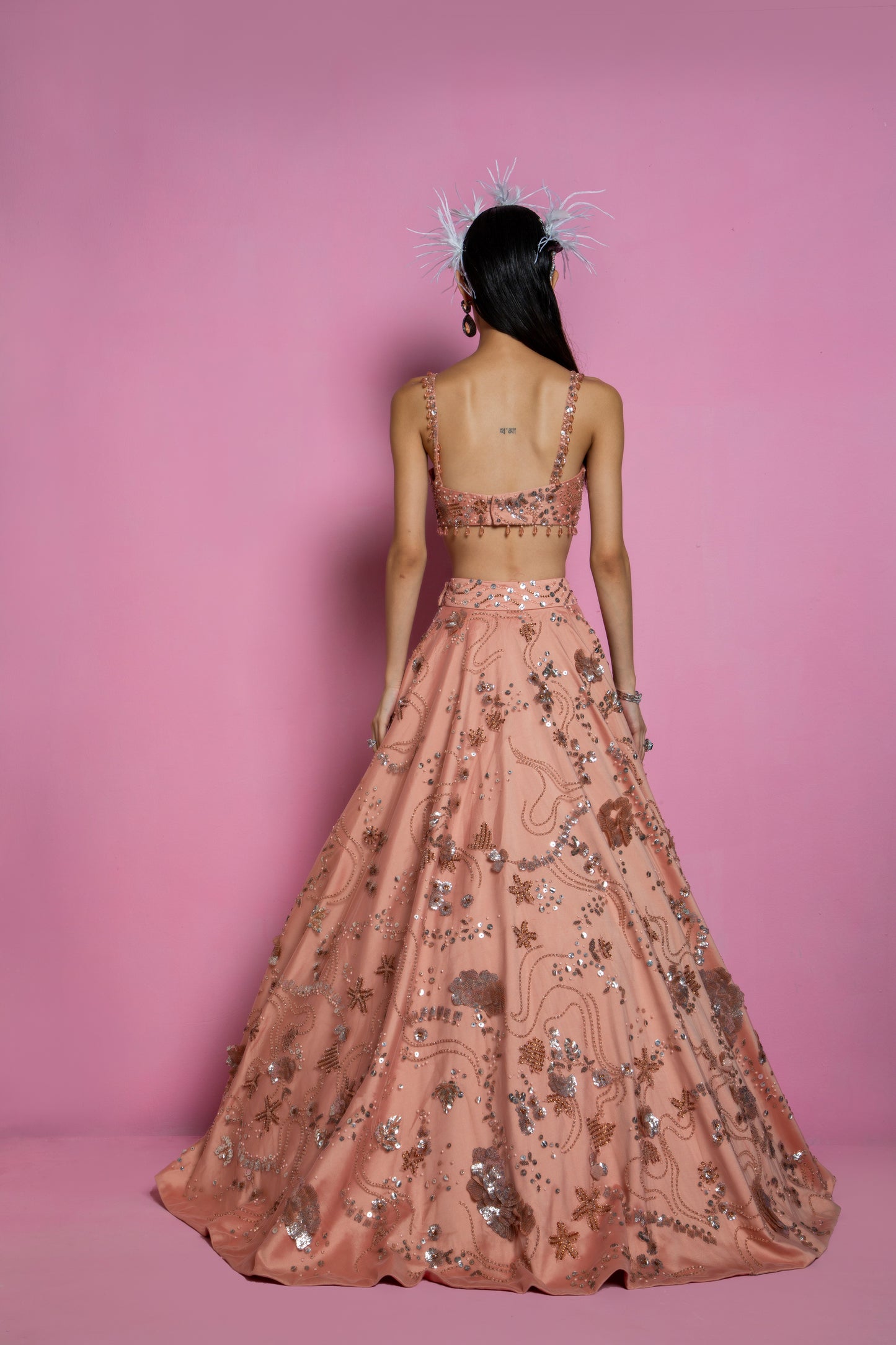 Coral Hand Embroidered Lehenga Set